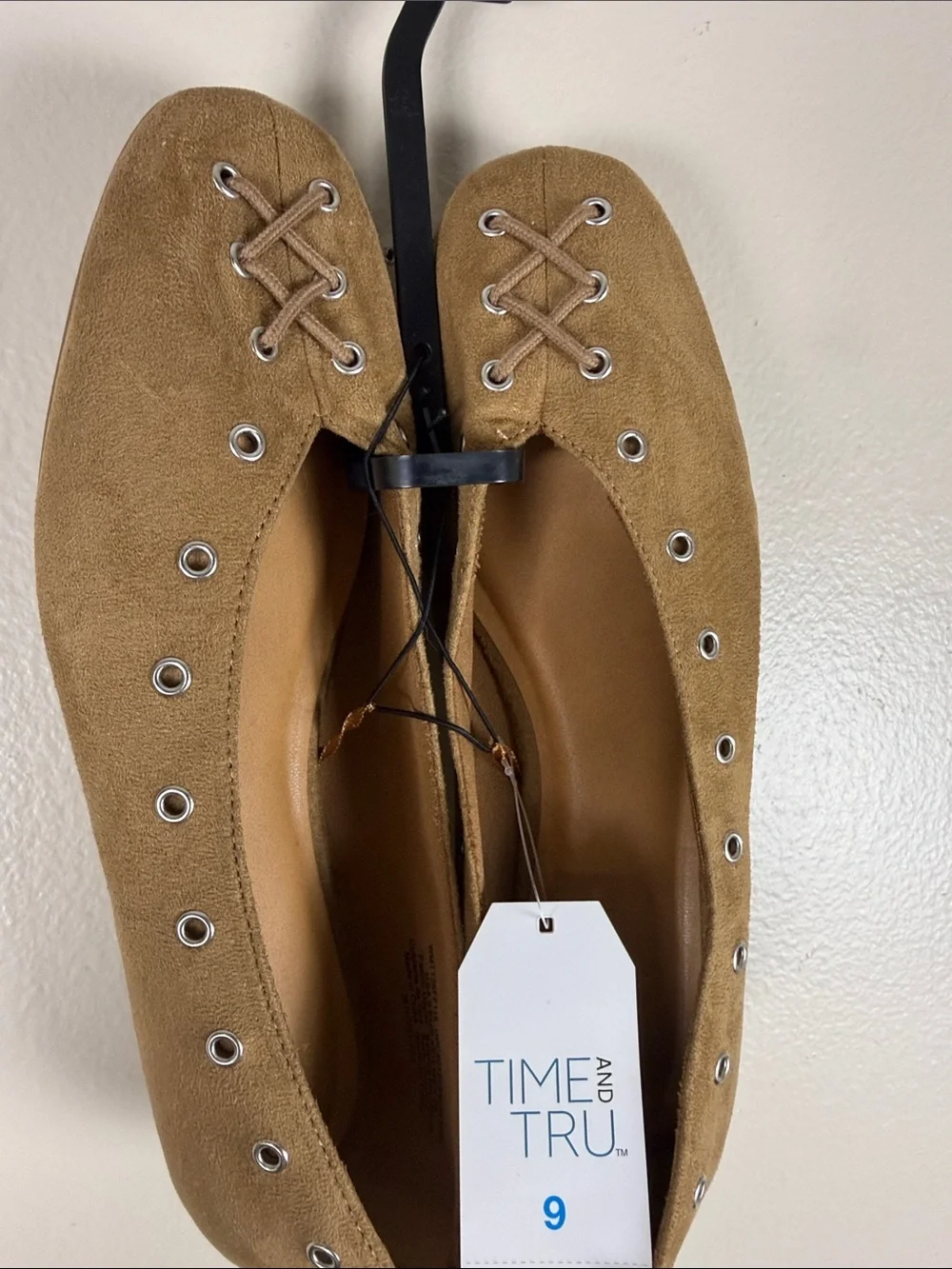 Time and Tru Tan Suede Lace-Up Ballet Flats. NEW Size 9